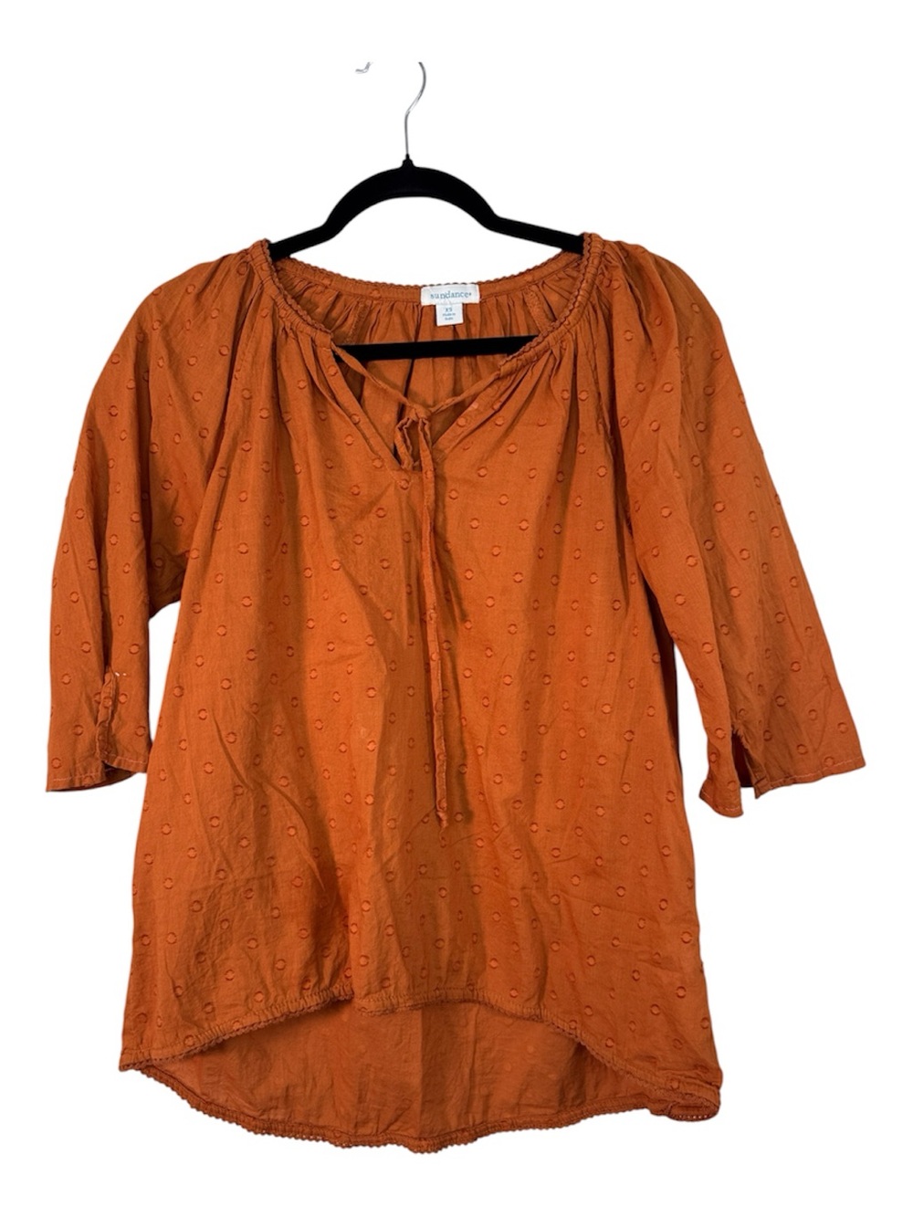 Sundance Burnt Orange Cotton Blouse Womens XS Boho Fall Peasant Casual Shirt Top